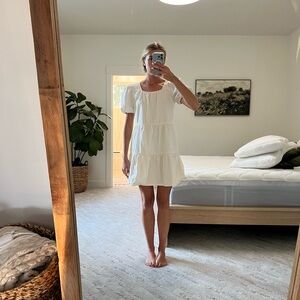 White Puff Sleeve Tiered Dress